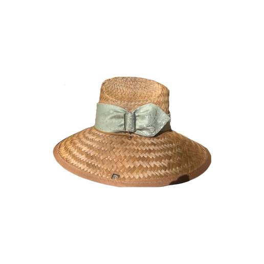 Woven sunhat with green scarf band