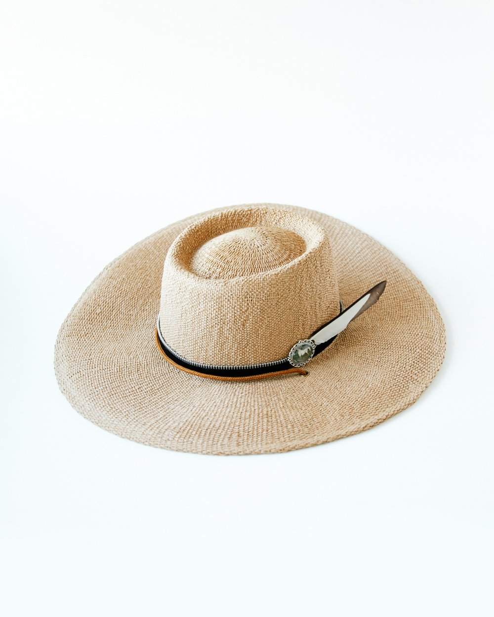 Hat with band and feather