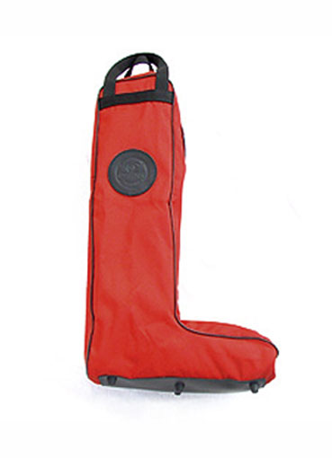 Red boot bag side view with logo