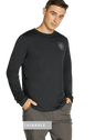 Model in black long-sleeve training shirt