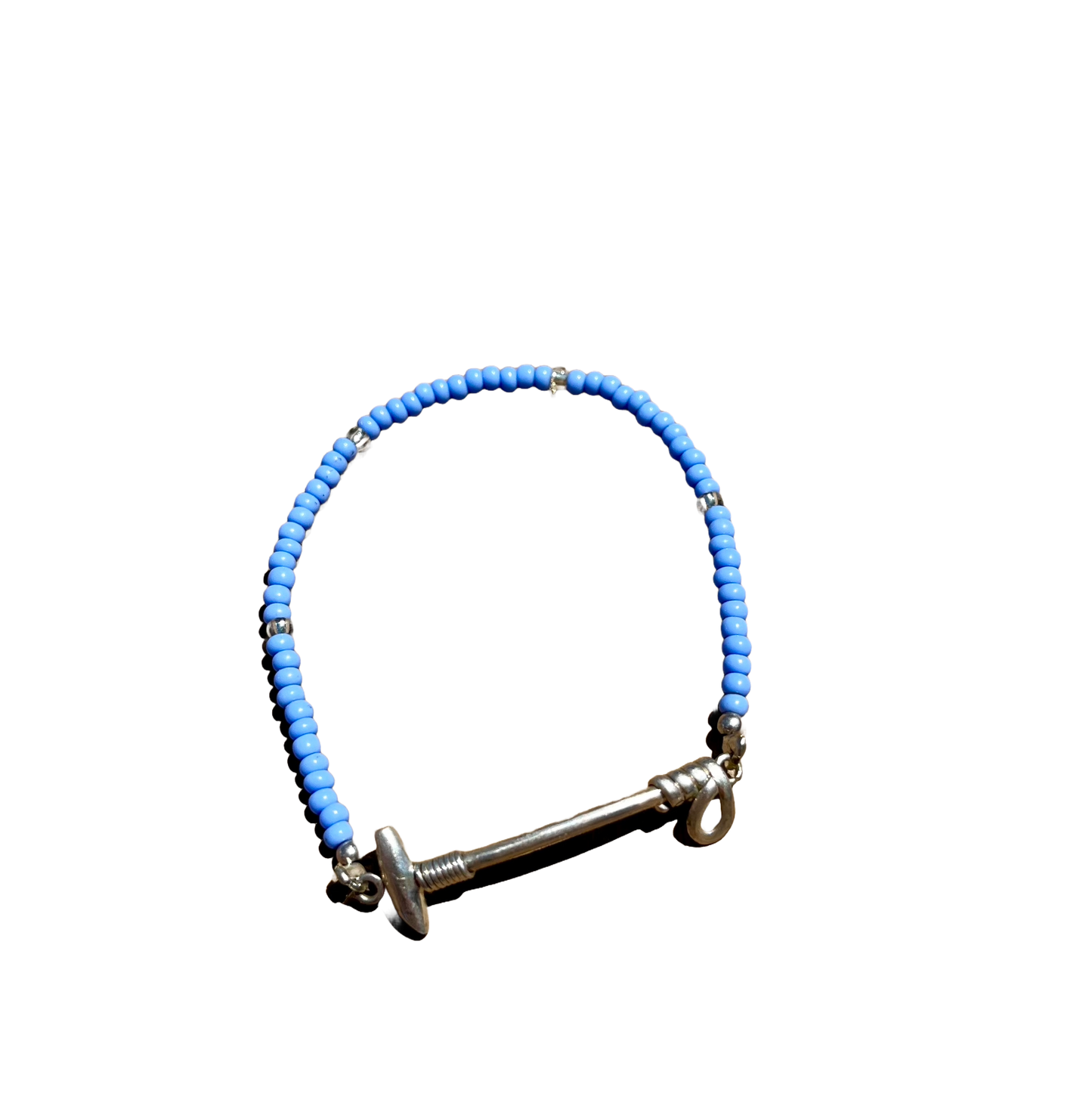 Periwinkle blue beads and silver mallet bracelet