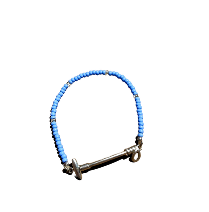 Periwinkle blue beads and silver mallet bracelet