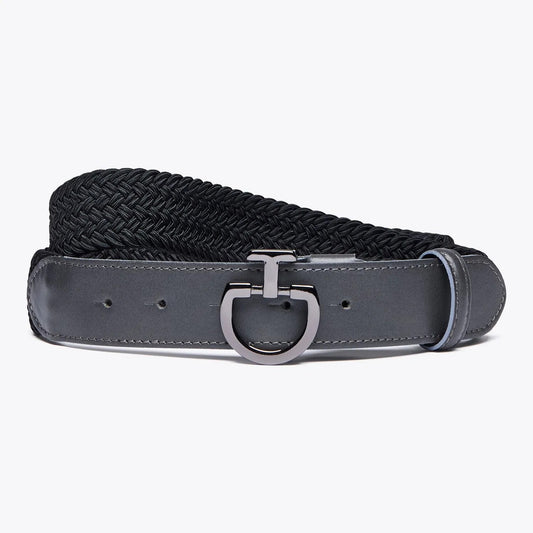 Black braided elastic belt with logo