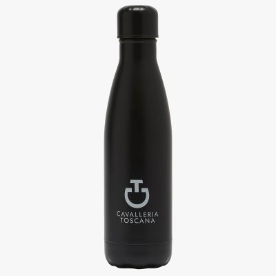 Black water bottle with logo