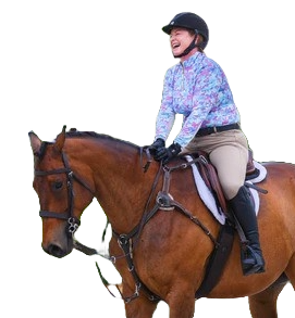 Model on horse wearing long-sleeve sun shirt