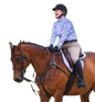 Model on horse wearing long-sleeve sun shirt