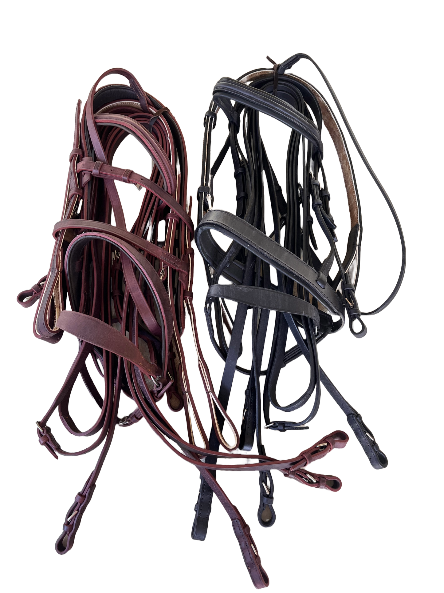 Two complete sets of the deluxe bridles in both colors