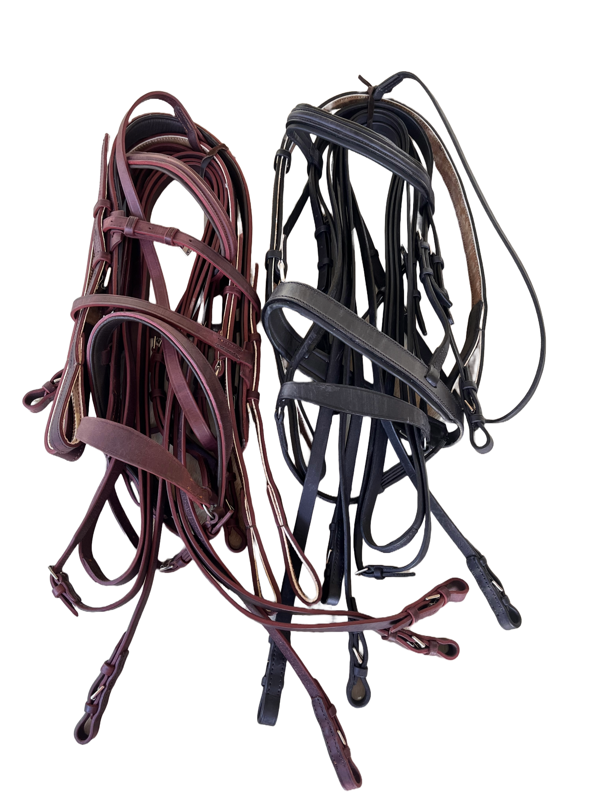 Two complete sets of the deluxe bridles in both colors