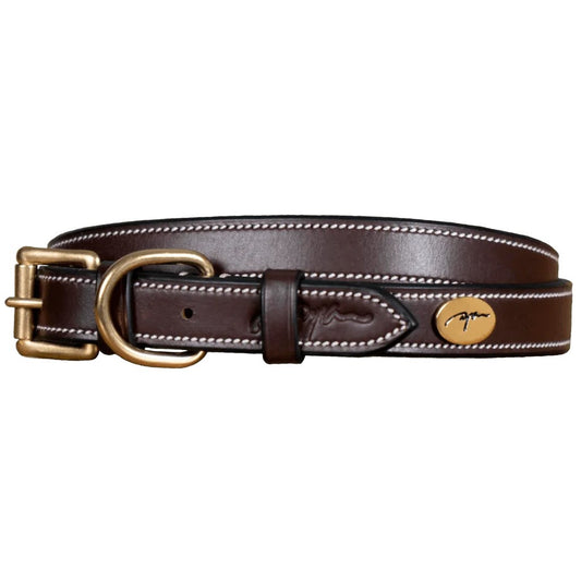 Brown leather dog collar with logo