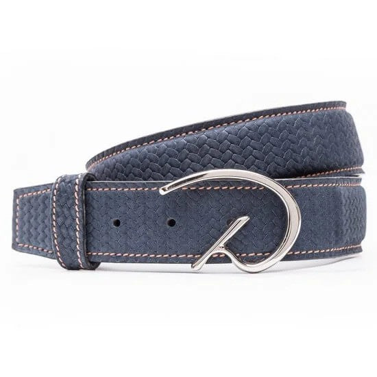 Navy leather belt with logo