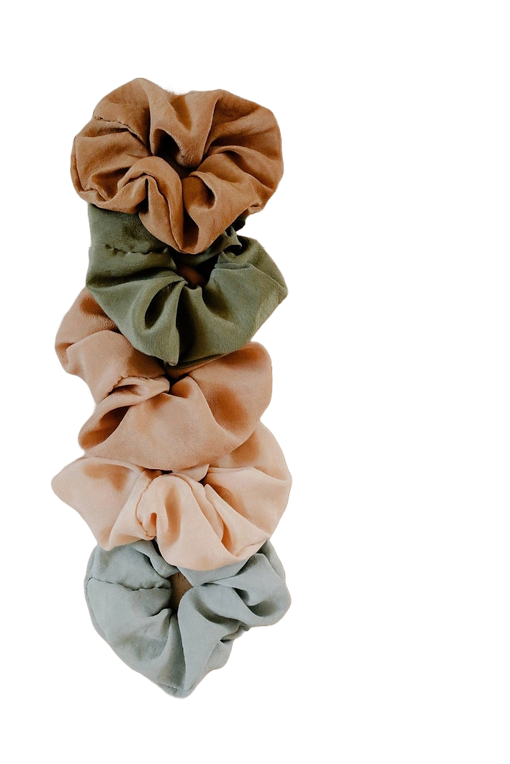 Five scrunchies, various colors