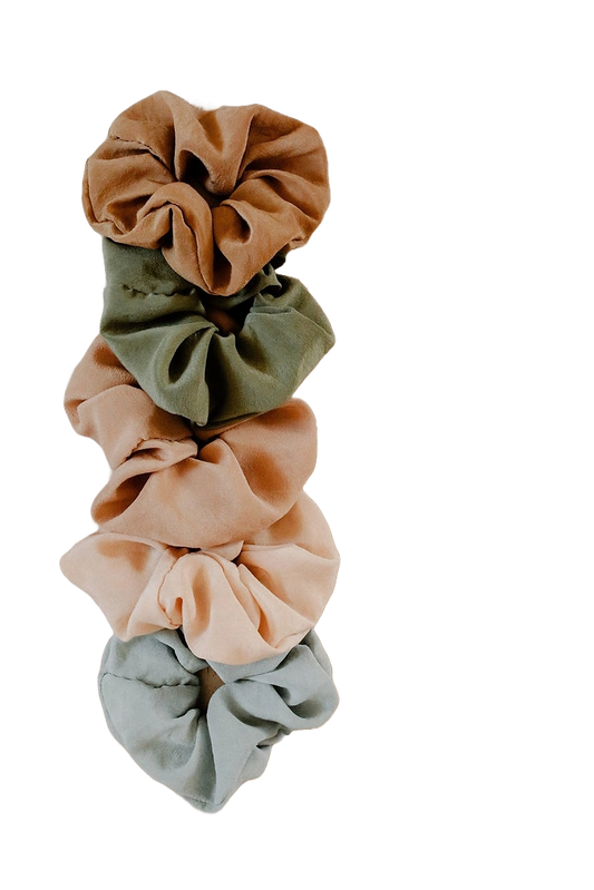 Five scrunchies, various colors