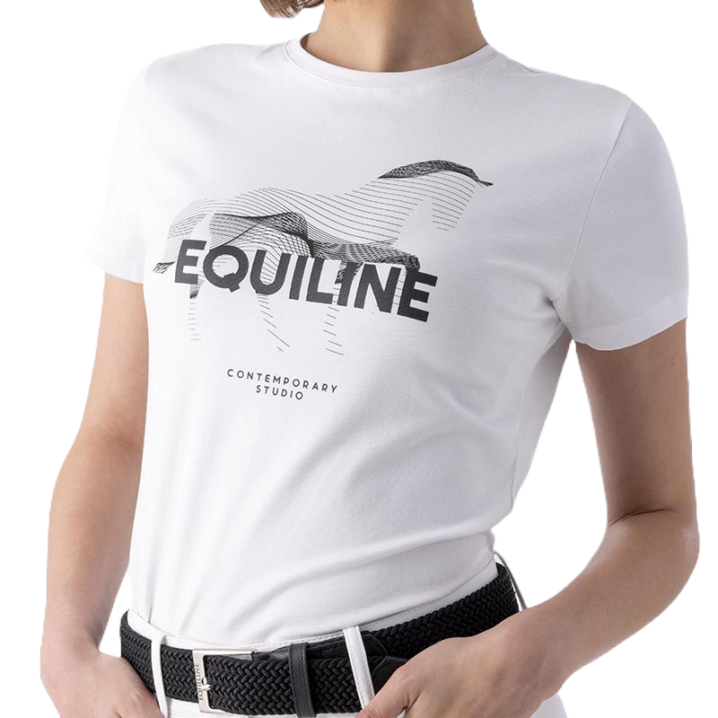 Model in white tee shirt with logo