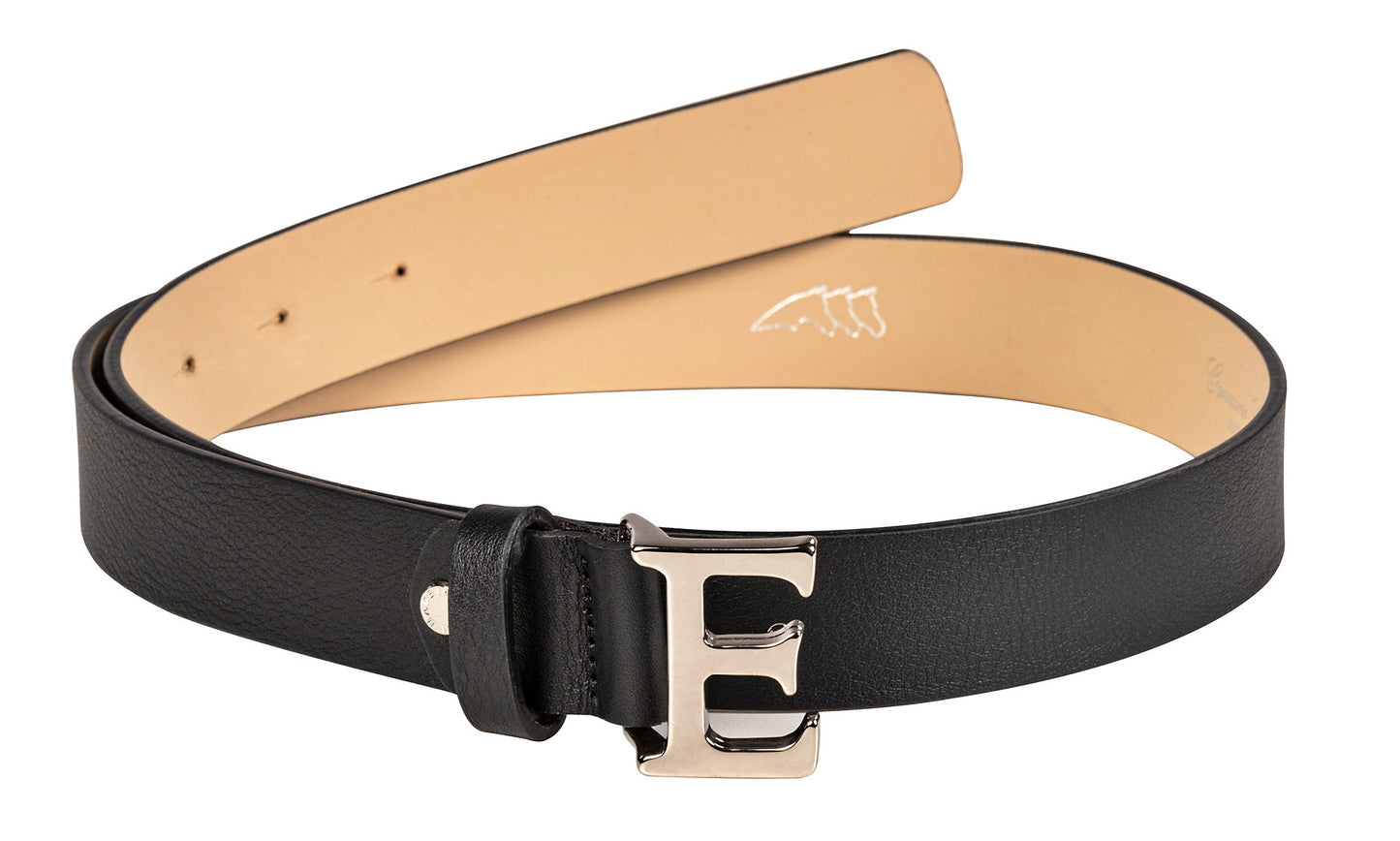 Black leather belt with logo