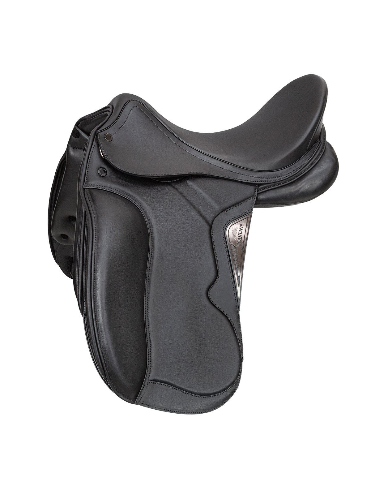 Black leather dressage saddle