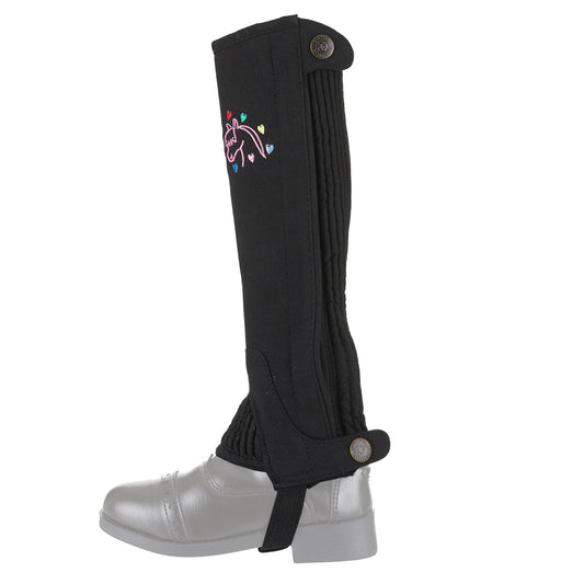 Childrens' black half chaps with horse motif