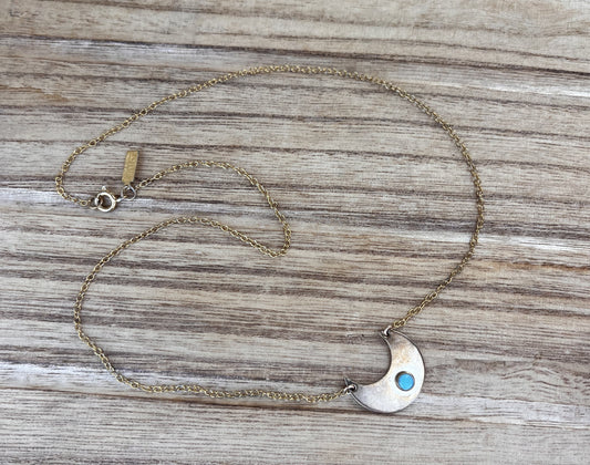 Sterling necklace with half-moon silver and turquoise pendant