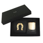 Gold horseshoe and candle set in box