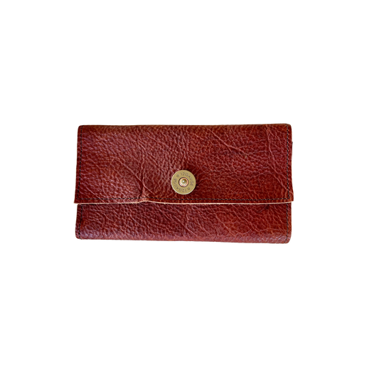 Front view of red leather wallet