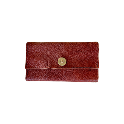 Front view of red leather wallet