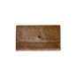 Front view of stamped tan leather wallet