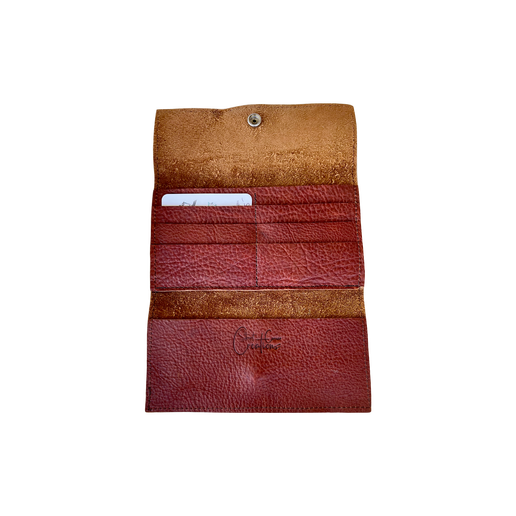 Interior view of red leather wallet