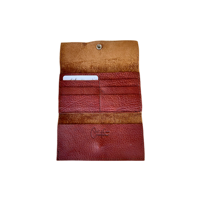 Interior view of red leather wallet