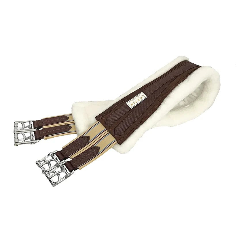 Brown girth with natural fleece lining