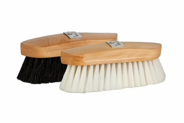 Pair of wood-back brushes with black and white bristles