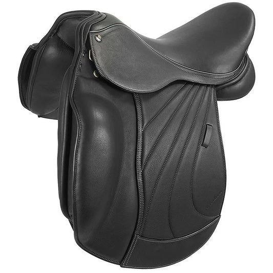 Black leather dressage saddle