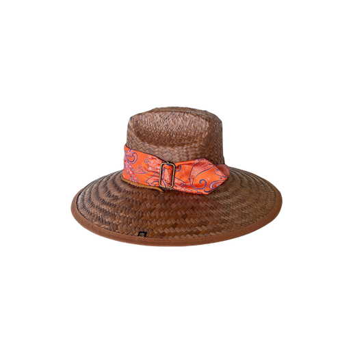 Woven sunhat with patterned scarf band