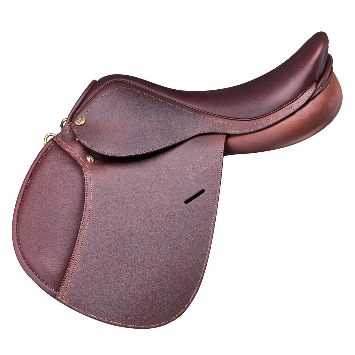 Side view of chocolate leather saddle