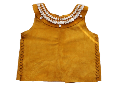 Front view of yellow leather and shell top