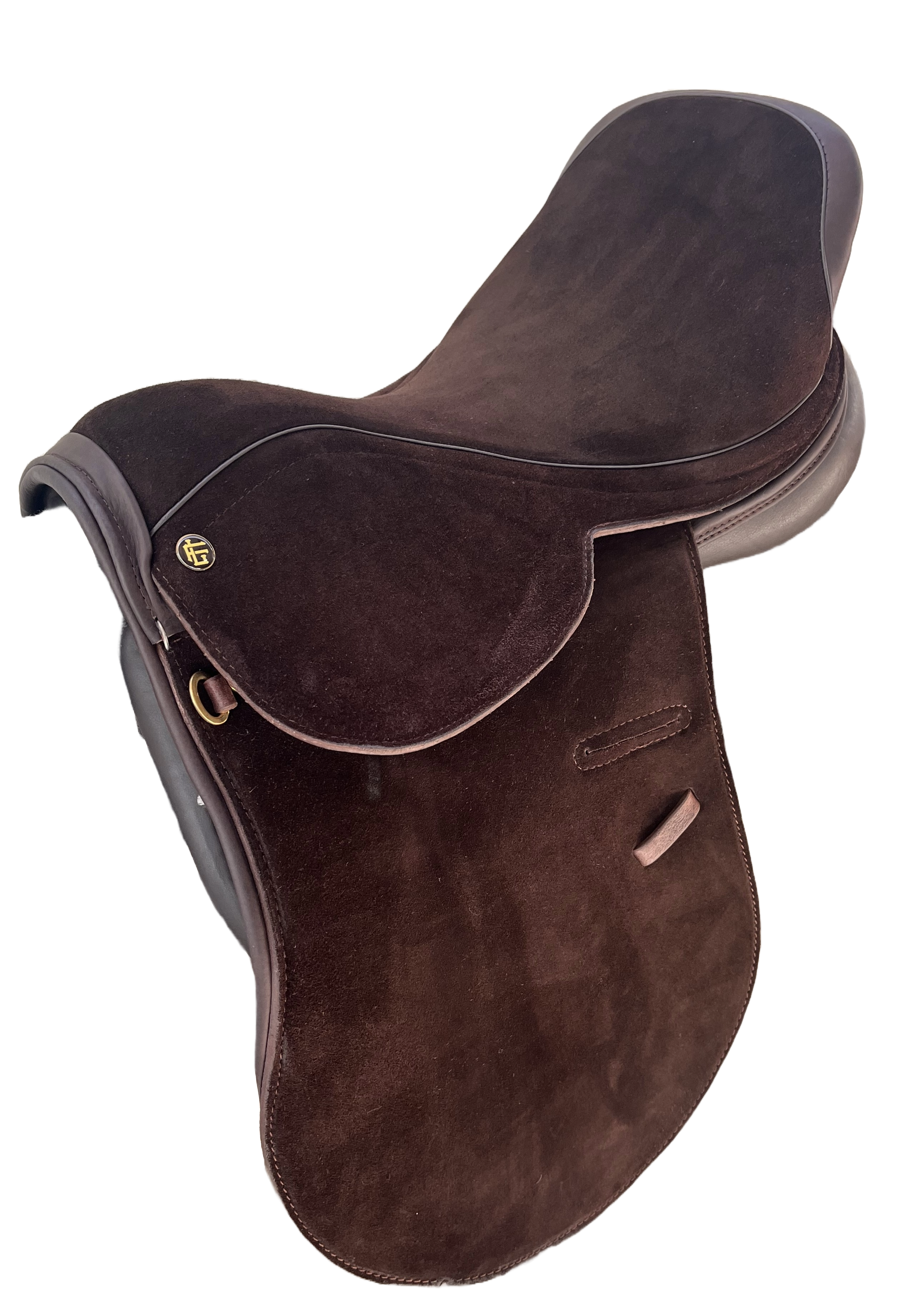 Chocolate suede saddle left view