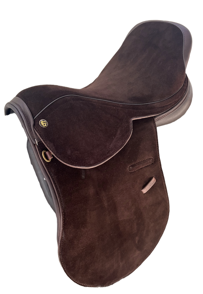 Chocolate suede saddle left view