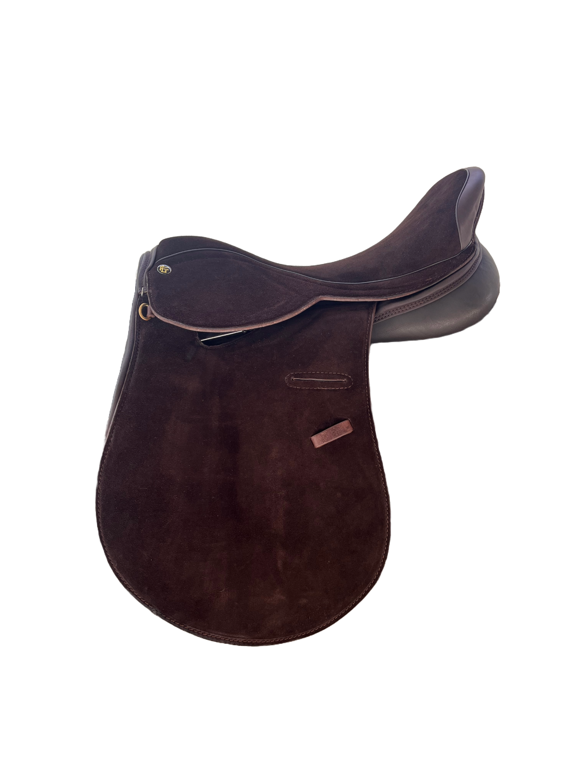 Chocolate suede saddle left view