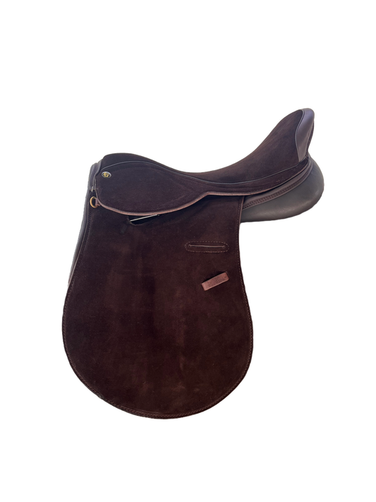 Chocolate suede saddle left view