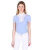 Model in light blue short-sleeve show shirt