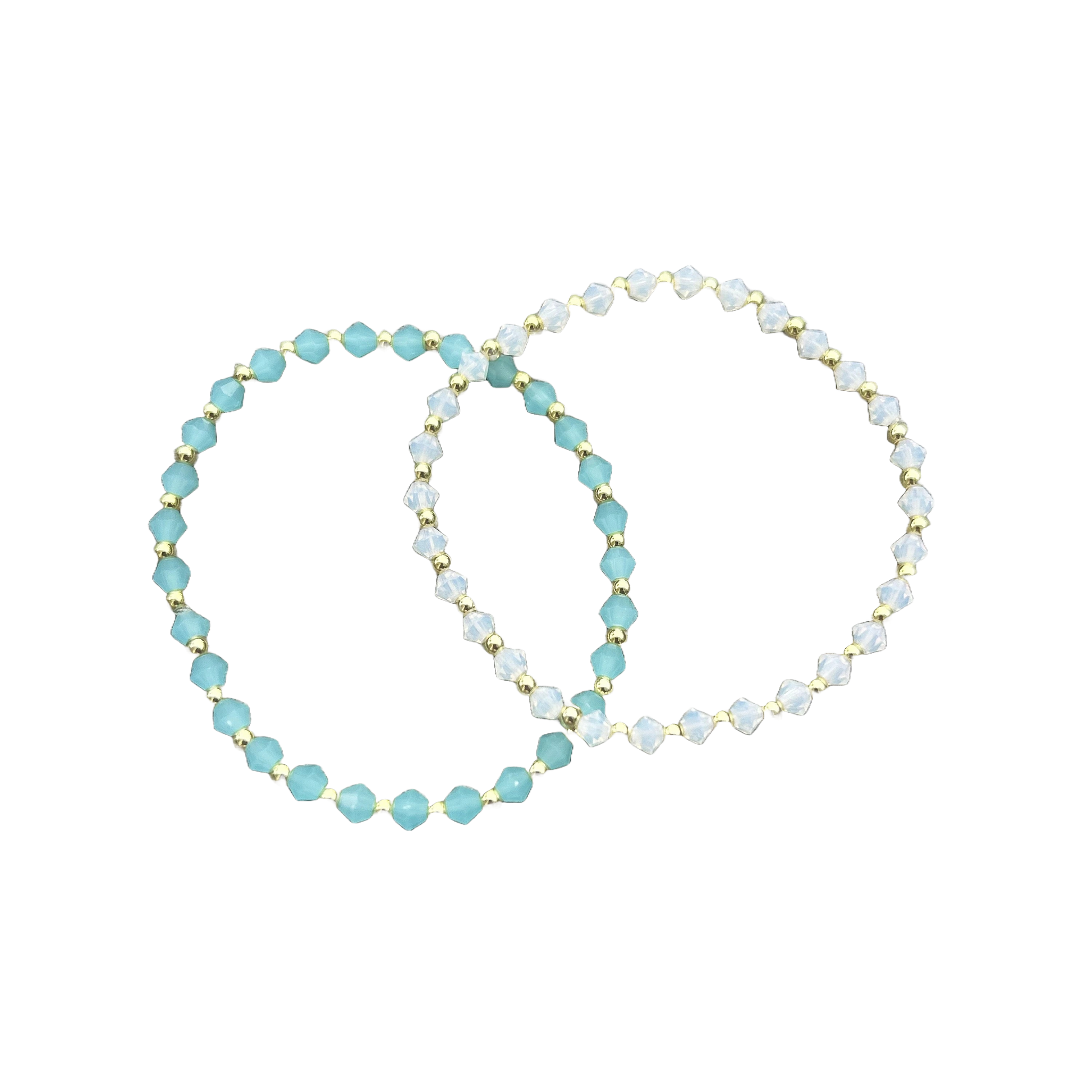 Bracelets in White Opal and Gold and Aqua and Gold