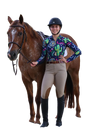 Model wearing dark blue sun shirt with western pattern