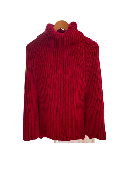 Crimson red wool poncho